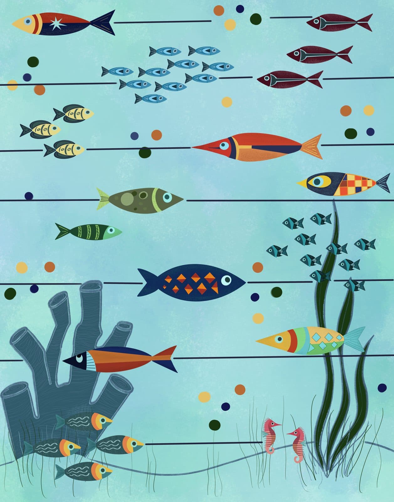 Fish On Lines Mid Century
