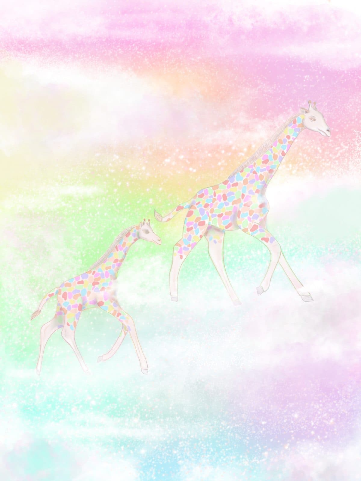 Giraffes Rainbow Clouds